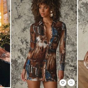 12th Tribe Pullock Brown Button Down Mesh Dress
